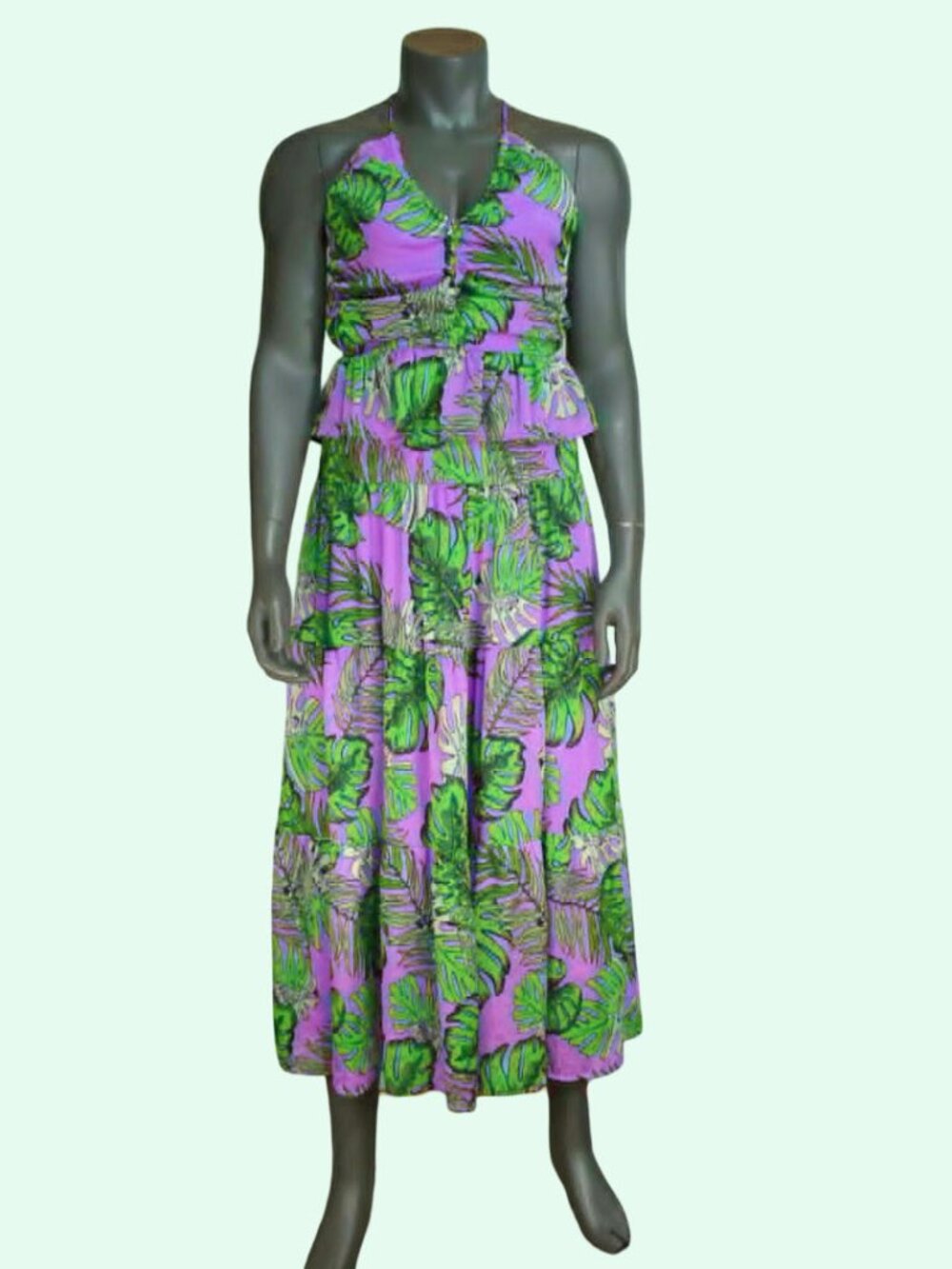 NSR Palm Print Ruffle Midi/Maxi Dress Size XS (0)